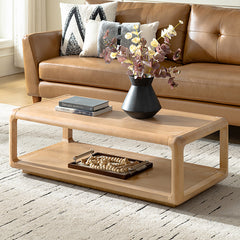 Arved Modern Solid Wood Coffee Table with Open Storage Compartment and Rounded Corners