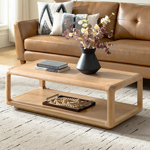 Arved Modern Solid Wood Coffee Table with Open Storage Compartment and Rounded Corners