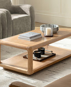 Arved Modern Solid Wood Coffee Table with Open Storage Compartment and Rounded Corners