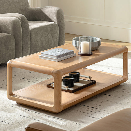 Arved Modern Solid Wood Coffee Table with Open Storage Compartment and Rounded Corners