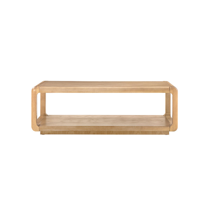 Arved Modern Solid Wood Coffee Table with Open Storage Compartment and Rounded Corners
