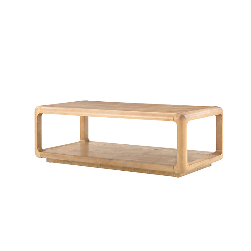 Arved Modern Solid Wood Coffee Table with Open Storage Compartment and Rounded Corners
