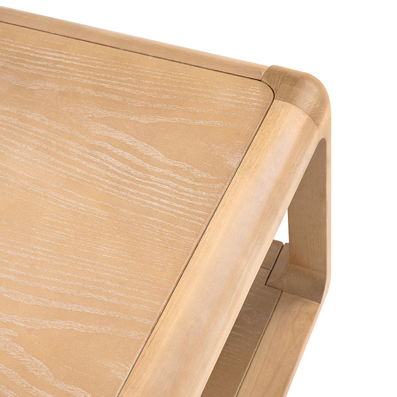 Arved Modern Solid Wood Coffee Table with Open Storage Compartment and Rounded Corners