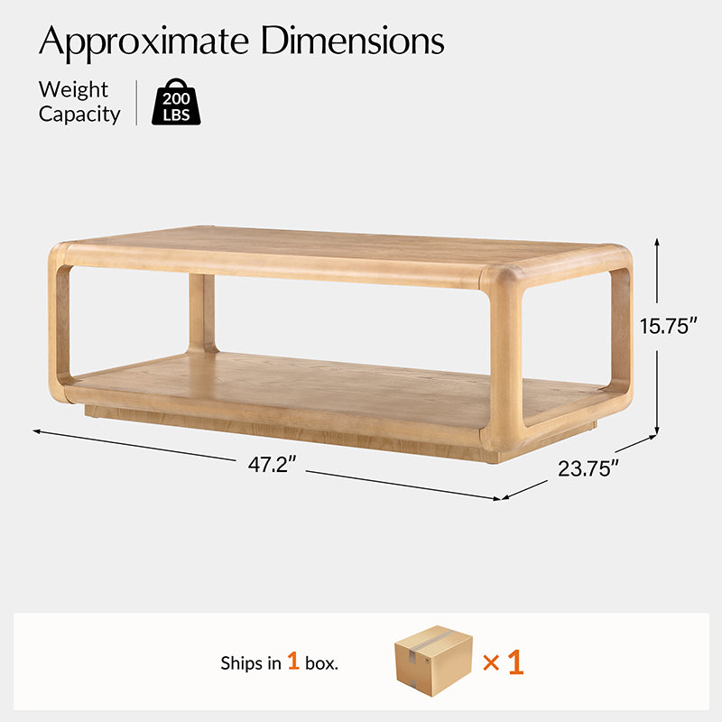 Arved Modern Solid Wood Coffee Table with Open Storage Compartment and Rounded Corners