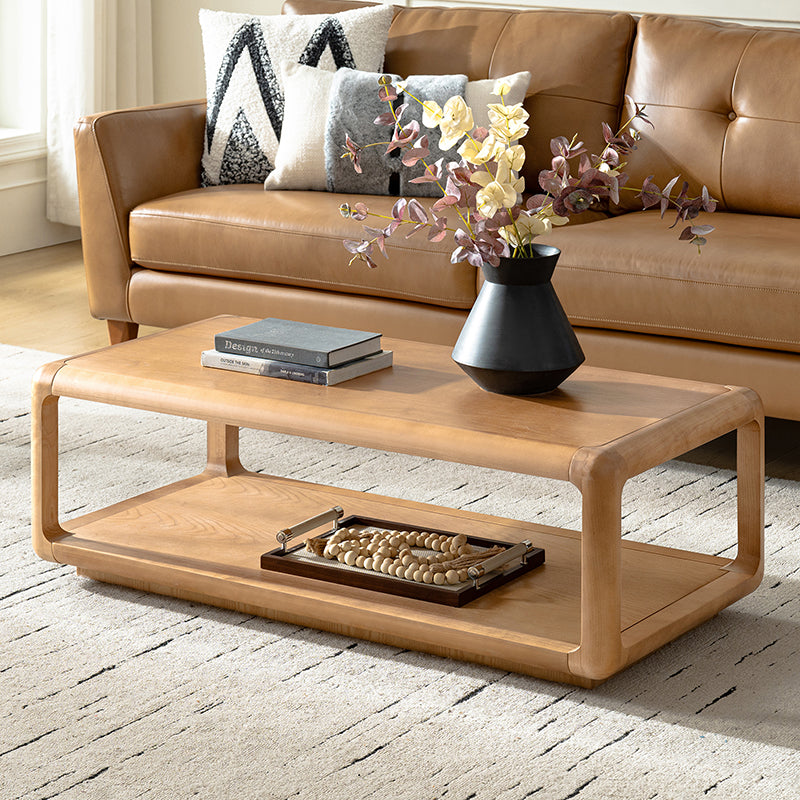 Arved Modern Solid Wood Coffee Table with Open Storage Compartment and Rounded Corners