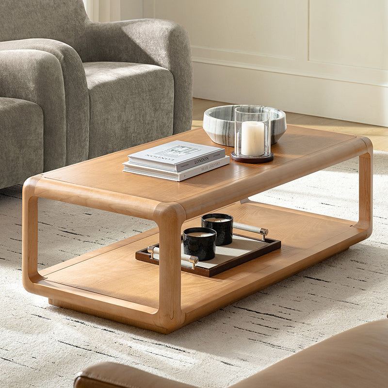 Arved Modern Solid Wood Coffee Table with Open Storage Compartment and Rounded Corners