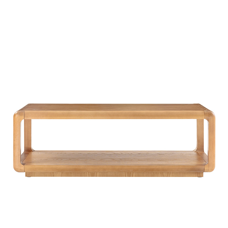 Arved Modern Solid Wood Coffee Table with Open Storage Compartment and Rounded Corners