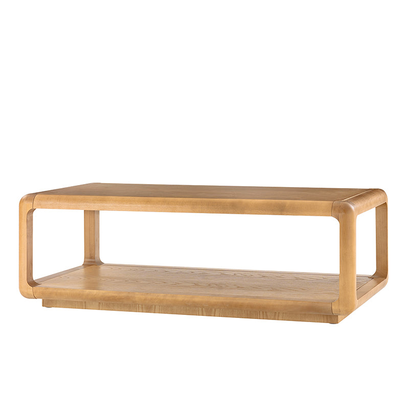 Arved Modern Solid Wood Coffee Table with Open Storage Compartment and Rounded Corners