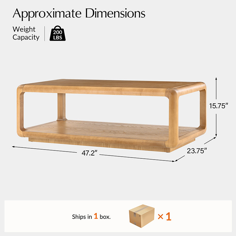 Arved Modern Solid Wood Coffee Table with Open Storage Compartment and Rounded Corners
