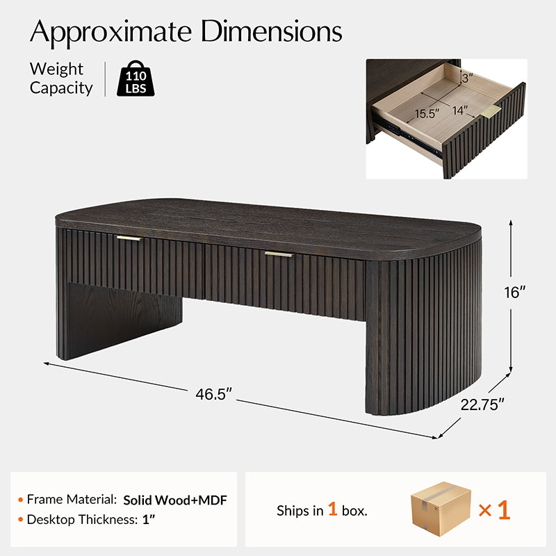 Filipo Modern Fluted Coffee Table with Drawers