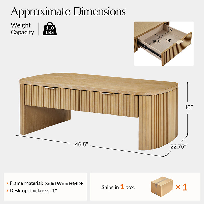 Filipo Modern Fluted Coffee Table with Drawers