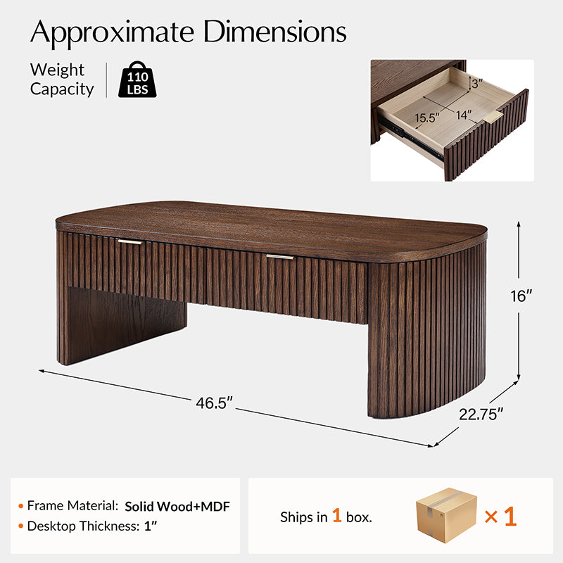 Filipo Modern Fluted Coffee Table with Drawers
