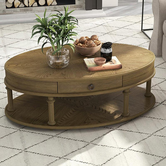 Lois Oval Wood Coffee Table with Storage Drawer - Hulala Home