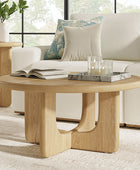 Gala Modern Round Coffee Table with Oak Veneer Top & Wood Legs