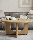 Gala Modern Round Coffee Table with Oak Veneer Top & Wood Legs