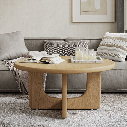 Gala Modern Round Coffee Table with Oak Veneer Top & Wood Legs