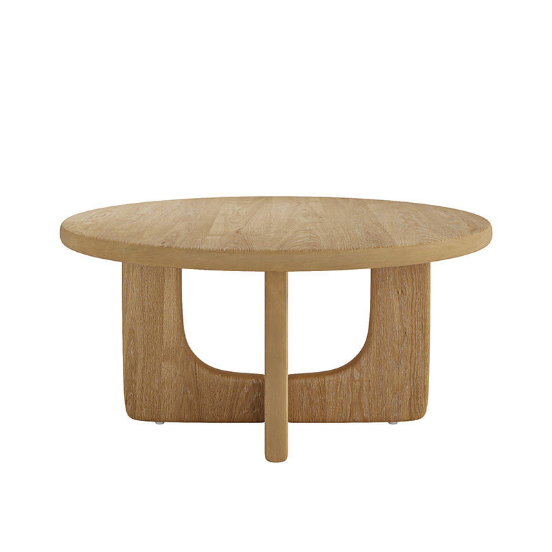 Gala Modern Round Coffee Table with Oak Veneer Top & Wood Legs