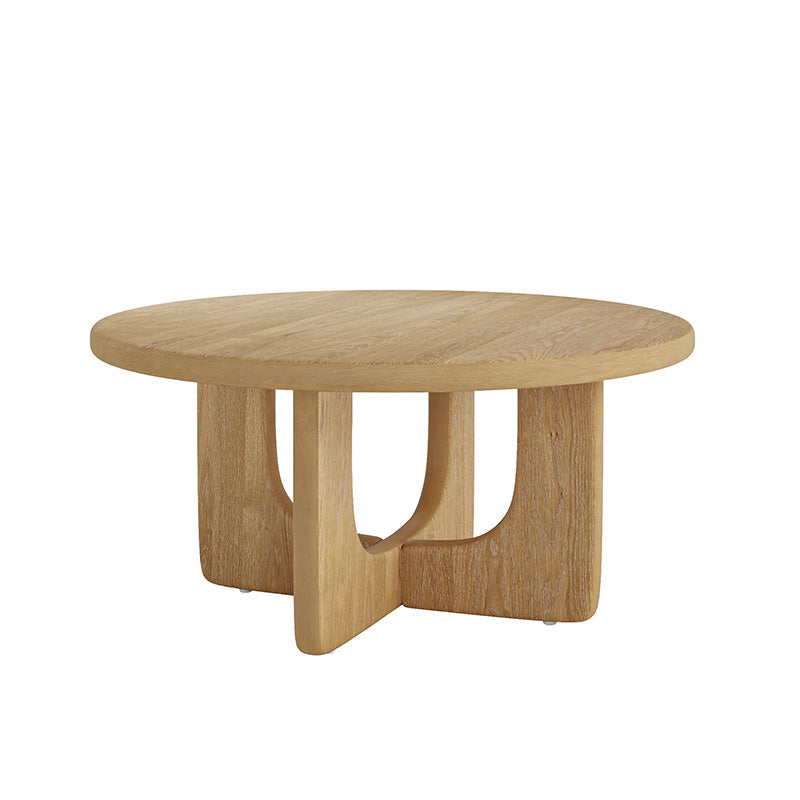 Gala Modern Round Coffee Table with Oak Veneer Top & Wood Legs