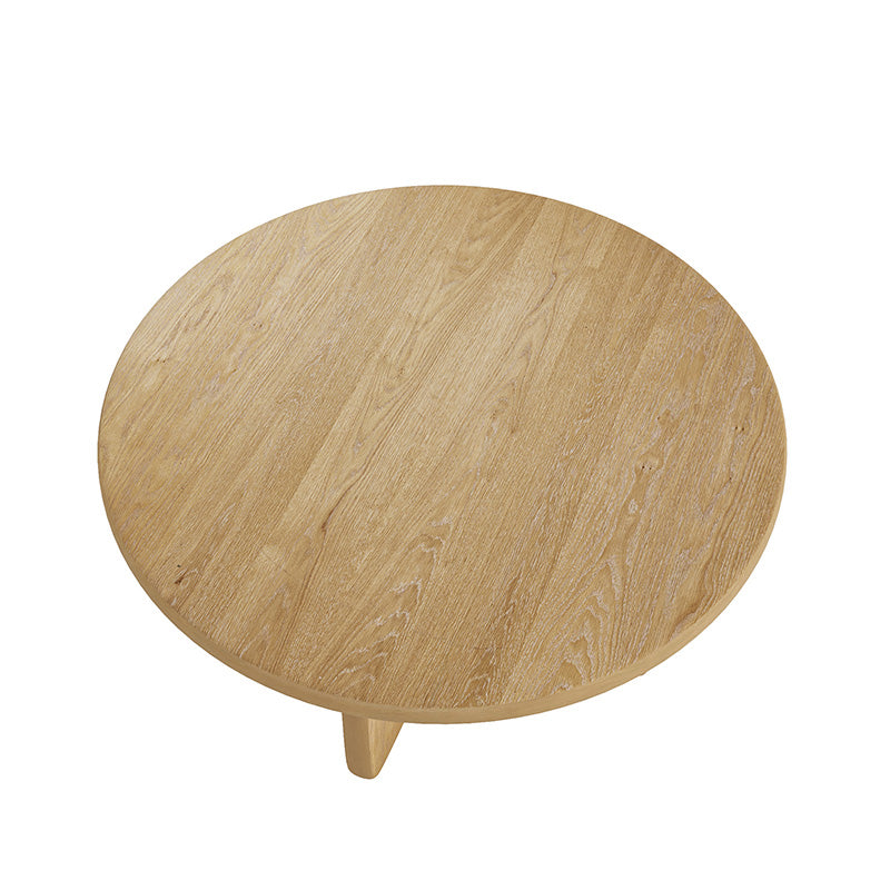 Gala Modern Round Coffee Table with Oak Veneer Top & Wood Legs
