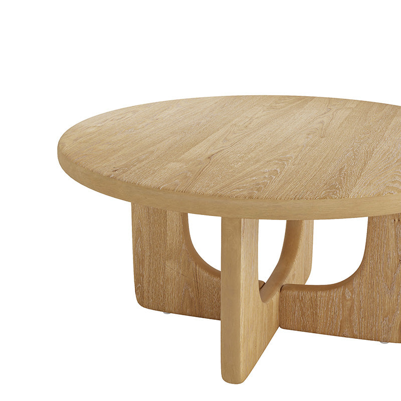 Gala Modern Round Coffee Table with Oak Veneer Top & Wood Legs