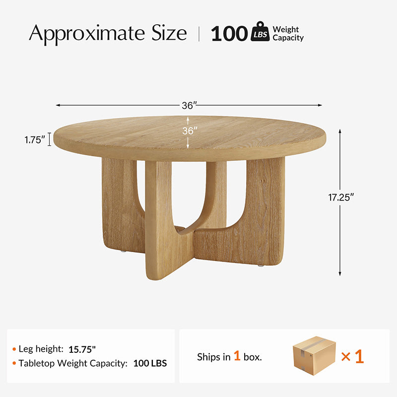 Gala Modern Round Coffee Table with Oak Veneer Top & Wood Legs