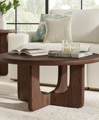Gala Modern Round Coffee Table with Oak Veneer Top & Wood Legs