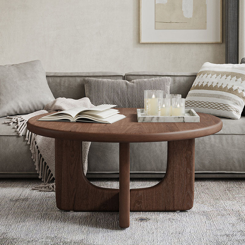 Gala Modern Round Coffee Table with Oak Veneer Top & Wood Legs
