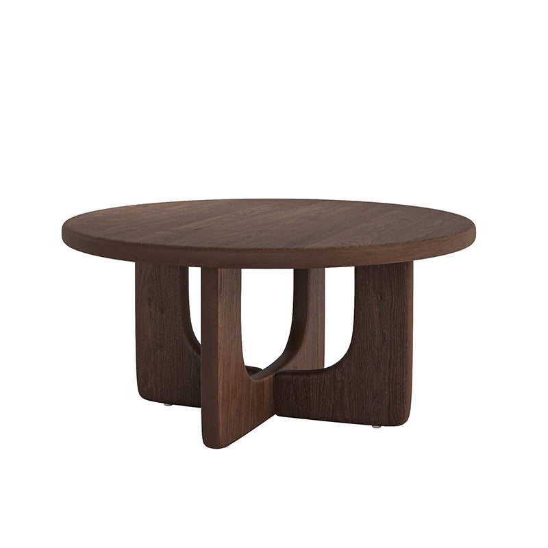 Gala Modern Round Coffee Table with Oak Veneer Top & Wood Legs