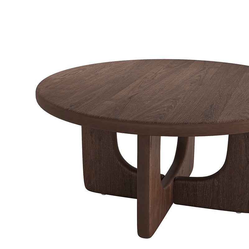 Gala Modern Round Coffee Table with Oak Veneer Top & Wood Legs