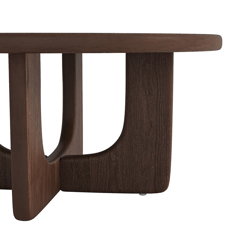 Gala Modern Round Coffee Table with Oak Veneer Top & Wood Legs