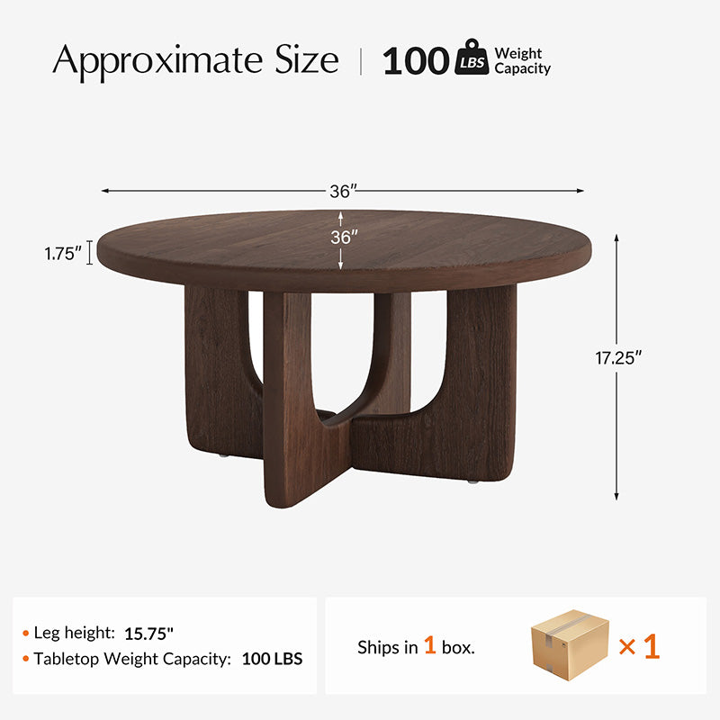 Gala Modern Round Coffee Table with Oak Veneer Top & Wood Legs