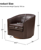 Cathy Geniun Leather Modern Swivel Barrel Chair With Solid Wood Base