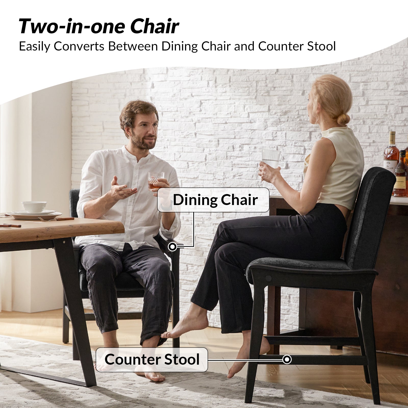 Leo Modern Convertible Chair - Transforms Seamlessly Between Counter Stool and Dining Chair