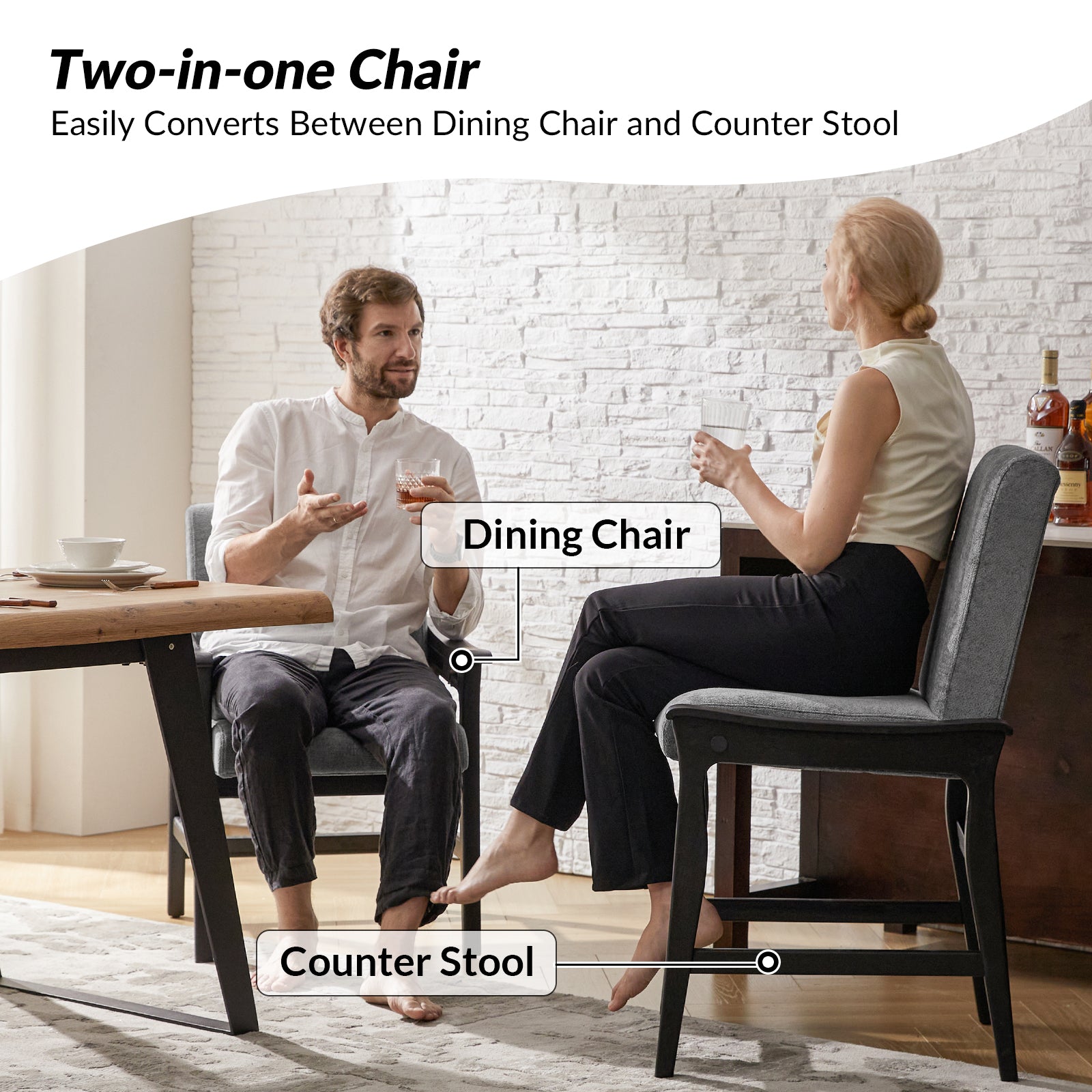 Leo Modern Convertible Chair - Transforms Seamlessly Between Counter Stool and Dining Chair