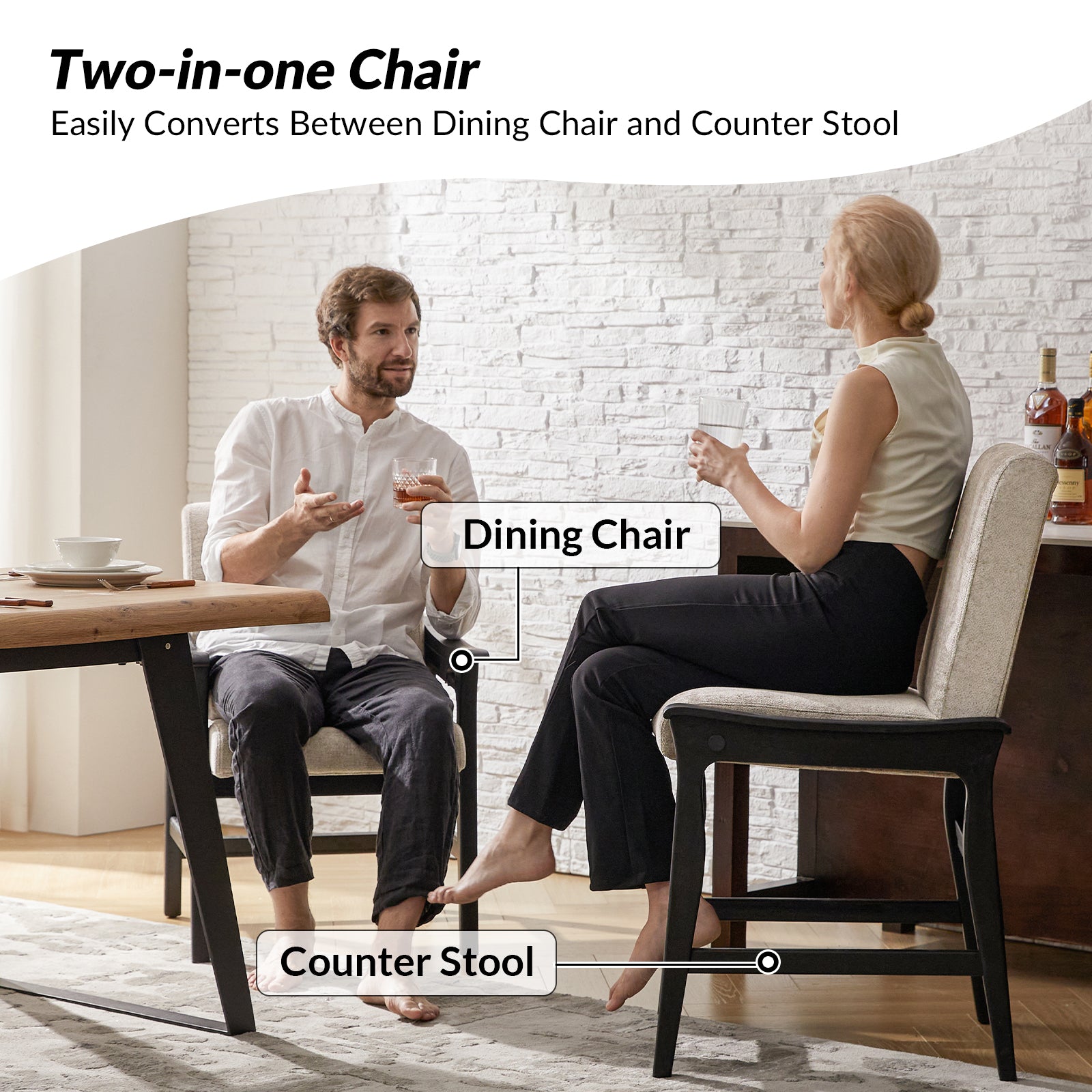 Leo Modern Convertible Chair - Transforms Seamlessly Between Counter Stool and Dining Chair