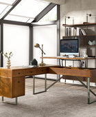 Bertrame Mid-Century L Shape Lift Top Office Desk