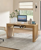 Modern Desk with Power Outlets and Fluted Wood Legs