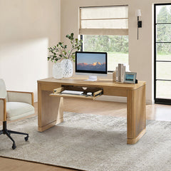 Modern Desk with Power Outlets and Fluted Wood Legs