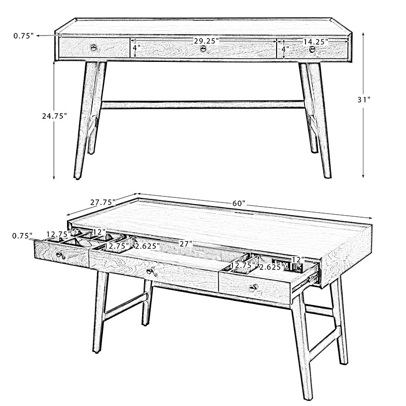 Charlotte Mid-century Modern 60" Computer Desk with Cable Management & Charging Station