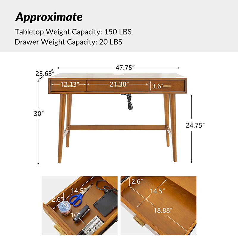 Trevor Mid-Century Modern Computer Office Desk With USB