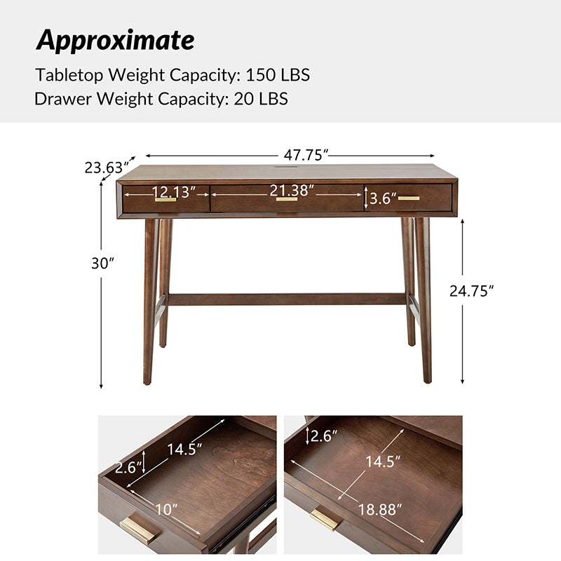 Trevor Mid-Century Modern Computer Office Desk With USB