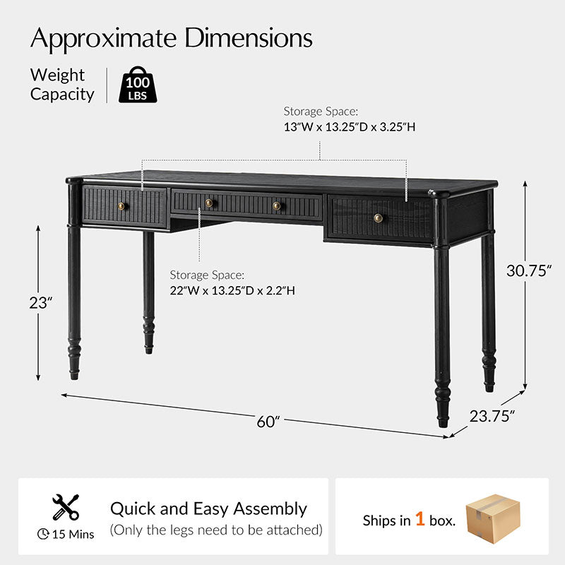 Isaac Transitional 60''W Office Desk With 3 Drawers
