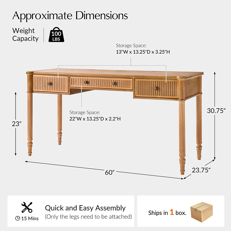 Isaac Transitional 60''W Office Desk With 3 Drawers