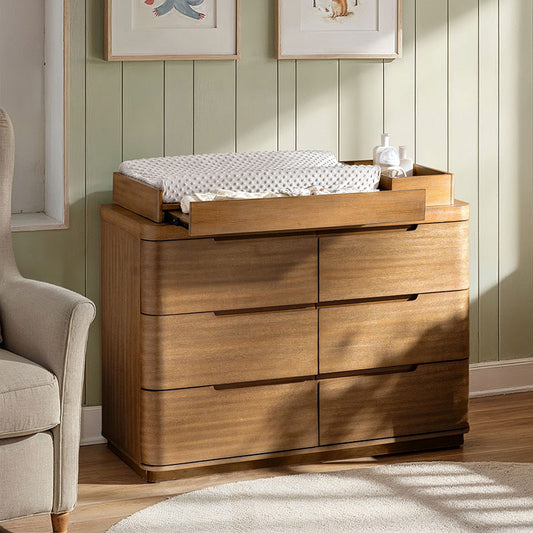 Modern 6-Drawer Nursery Dresser - Wide Wooden Storage Cabinet for Bedroom & Living Room