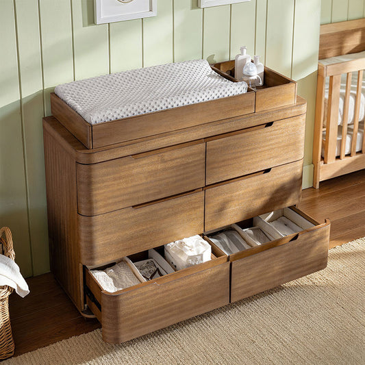 Modern 6-Drawer Nursery Dresser - Wide Wooden Storage Cabinet for Bedroom & Living Room