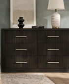 Modern Solid Wood Fluted Dresser with 6 Drawers & Oak Texture