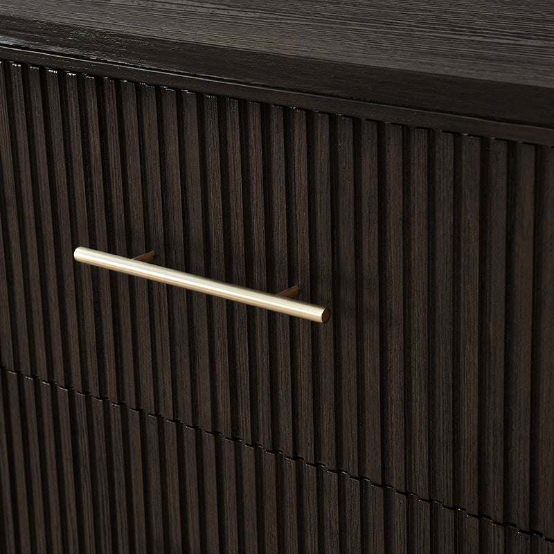 Modern Solid Wood Fluted Dresser with 6 Drawers & Oak Texture