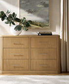 Modern Solid Wood Fluted Dresser with 6 Drawers & Oak Texture