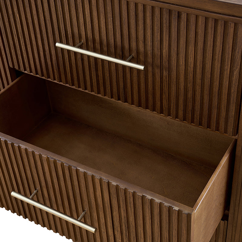 Verral Modern Solid Wood Fluted Dresser with 6 Drawers & Oak Texture