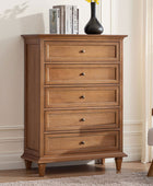 Erendiria Transitional 5-Drawer Chest Dresser with Solid Wood Frame